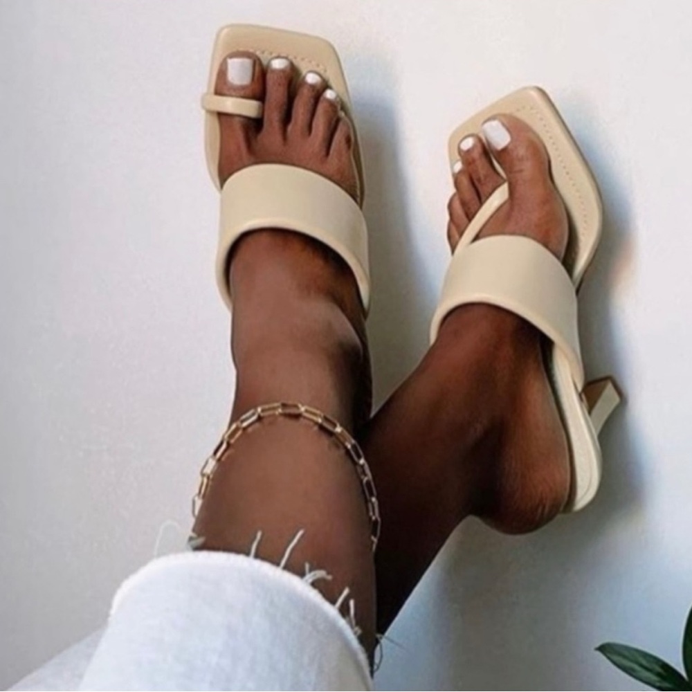 Zara Women Leather High Heel Sandals With Padded Straps Vanilla Yellow - Picture 1 of 8